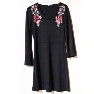 Floral Embroidered Black Dress